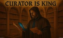 An image of a monk in a library in medieval times holding a tablet.